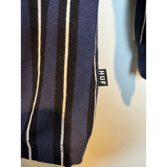HUF Worldwide Striped Long Sleeve T Shirt Blue Cotton Size Medium - Picture 3 of 6